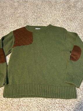 Hartstrings Olive Green Knit Sweater with Brown Quilted Shoulder & Elbow Patches